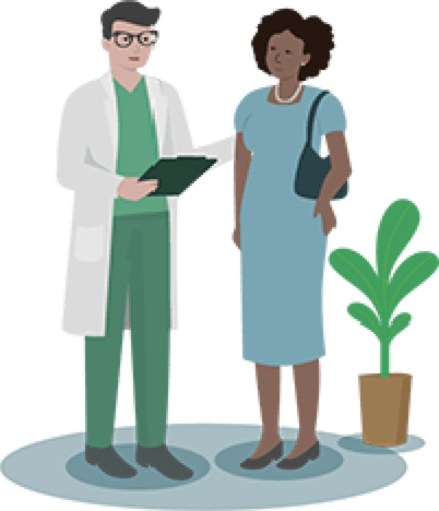 An illustration of a patient and a doctor having a face-to-face conversation.