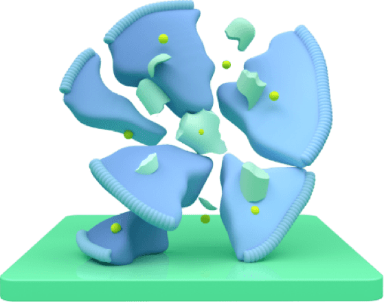 A diagram showing a cancer cell breaking apart as TRODELVY releases the anticancer medicine from inside the cell.
