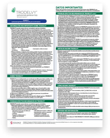 Page of important information about TRODELVY in Spanish / Página de información importante sobre TRODELVY en español