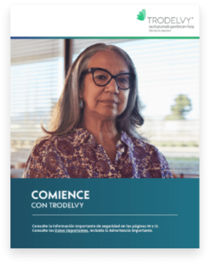 Cover of a patient brochure for TRODELVY in Spanish / Portada de un folleto para pacientes sobre TRODELVY en español