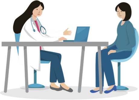 An illustration of a patient and a doctor having a face-to-face conversation.