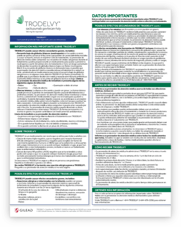 Page of important information about TRODELVY in Spanish / Página de información importante sobre TRODELVY en español