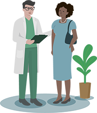 An illustration of a patient and a doctor having a face-to-face conversation.