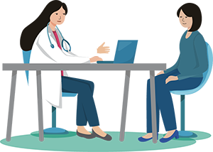 An illustration of a patient and a doctor having a face-to-face conversation.